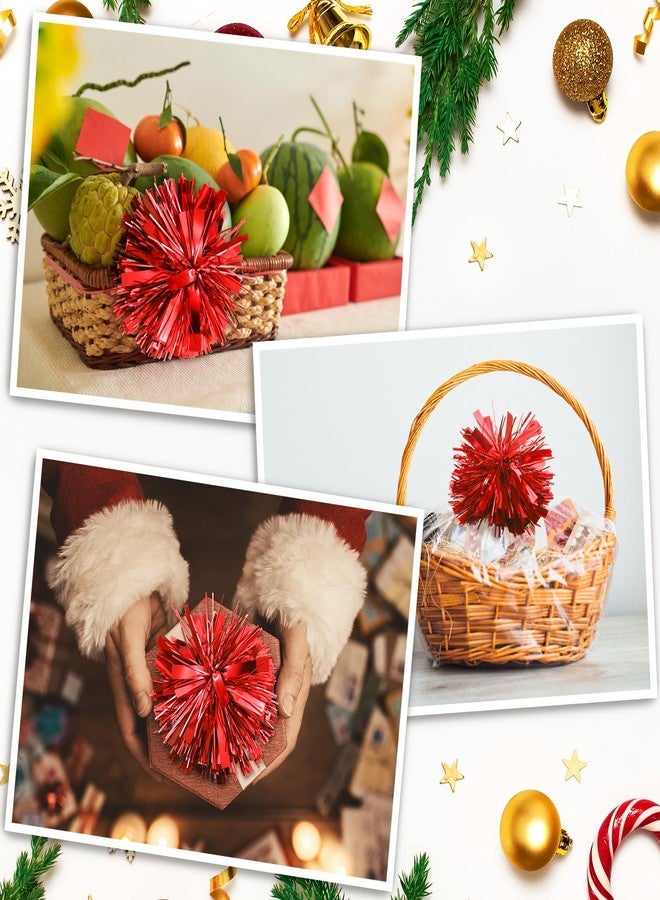 Daifunli 24 Pcs Christmas Tinsel Bows for Gift Wrapping 4 Inch Self Adhesive Christmas Gift Bows Toppers for Xmas Birthday Party Presents Decorations Holiday Gift Accessory(Red) - Image 4